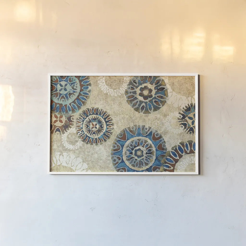 Floral Suzani Cascade by Wild Apple Portfolio. shown as a paper print in a white frame. Available as a archival giclee rolled canvas, fine art paper, or poster print. SKU 27789i.