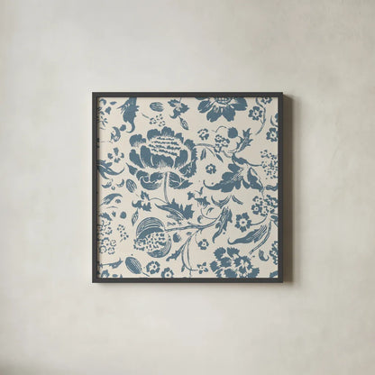 Floral Toile I by Wild Apple Portfolio. Shown in a sleek black glass frame for a contemporary gallery look. Available as an archival giclee rolled canvas, fine art paper, or poster print. SKU 72011a.