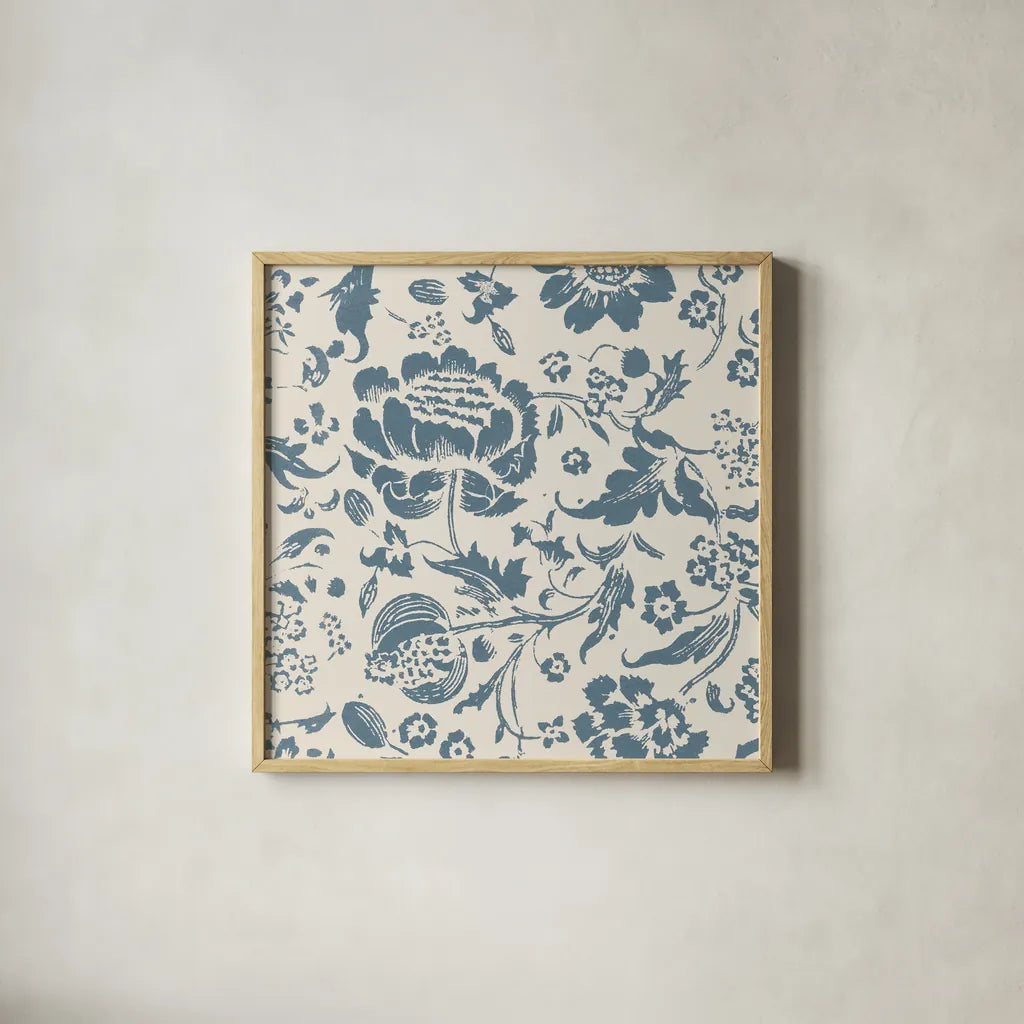Floral Toile I by Wild Apple Portfolio. Shown in a natural wood glass frame for a timeless modern aesthetic. Available as an archival giclee rolled canvas, fine art paper, or poster print. SKU 72011a.