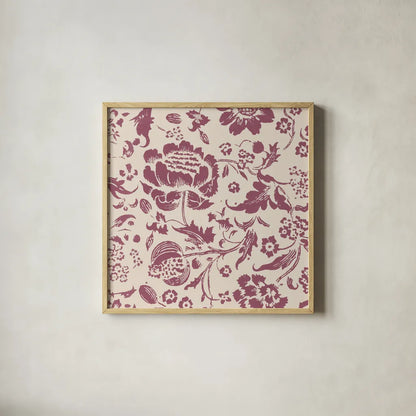 Floral Toile I Berry by Wild Apple Portfolio. Shown in a natural wood glass frame for a timeless modern aesthetic. Available as an archival giclee rolled canvas, fine art paper, or poster print. SKU 93323a.