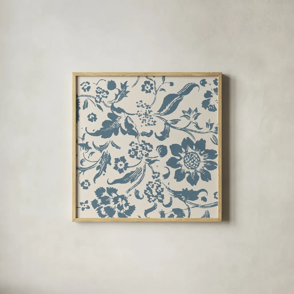 Floral Toile II by Wild Apple Portfolio. Shown in a natural wood glass frame for a timeless modern aesthetic. Available as an archival giclee rolled canvas, fine art paper, or poster print. SKU 72012a.