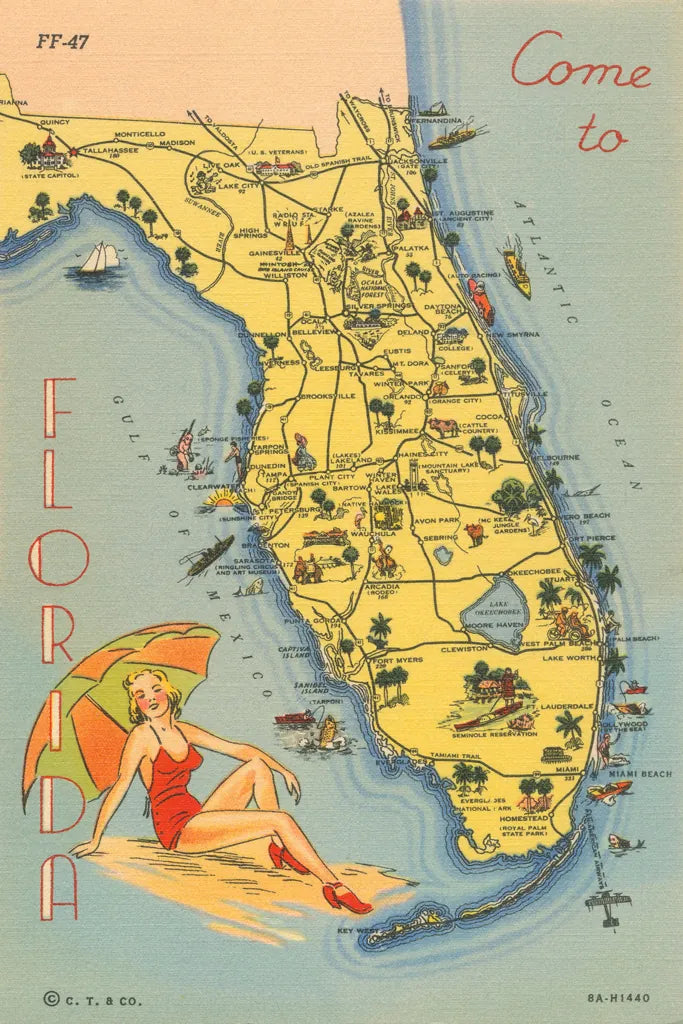 Florida Postcard VI by Wild Apple Portfolio. SKU 57483h. Archival Giclee Fine art print for wall decor.