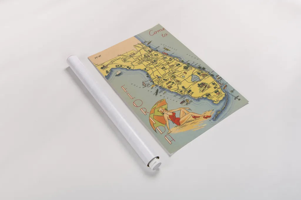 Florida Postcard VI by Wild Apple Portfolio. shown as a rolled paper print. Available as archival giclee rolled canvas, fine art paper, or poster print. SKU 57483h.