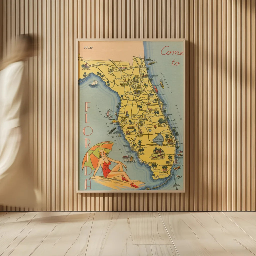 Florida Postcard VI by Wild Apple Portfolio. shown as over sized large wall art. Available as an archival giclee rolled canvas, fine art paper, or poster print. SKU 57483h.