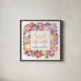Flourish Aunt Inspiration I by Wild Apple Portfolio. Shown in a sleek black glass frame for a contemporary gallery look. Available as an archival giclee rolled canvas, fine art paper, or poster print. SKU 57242a.