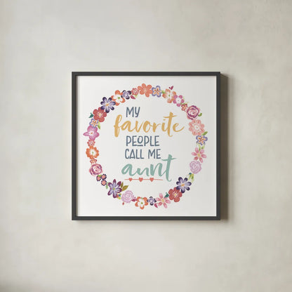 Flourish Aunt Inspiration IV by Wild Apple Portfolio. Shown in a sleek black glass frame for a contemporary gallery look. Available as an archival giclee rolled canvas, fine art paper, or poster print. SKU 57243a.