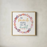 Flourish Aunt Inspiration IV by Wild Apple Portfolio. Shown in a natural wood glass frame for a timeless modern aesthetic. Available as an archival giclee rolled canvas, fine art paper, or poster print. SKU 57243a.