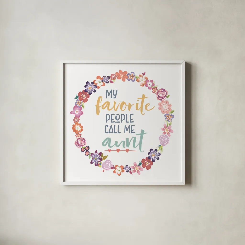 Flourish Aunt Inspiration IV by Wild Apple Portfolio. Shown in a crisp white glass frame for a clean and minimalist style. Available as an archival giclee rolled canvas, fine art paper, or poster print. SKU 57243a.