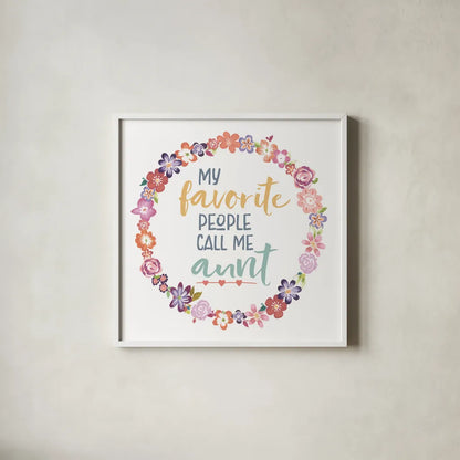 Flourish Aunt Inspiration IV by Wild Apple Portfolio. Shown in a crisp white glass frame for a clean and minimalist style. Available as an archival giclee rolled canvas, fine art paper, or poster print. SKU 57243a.