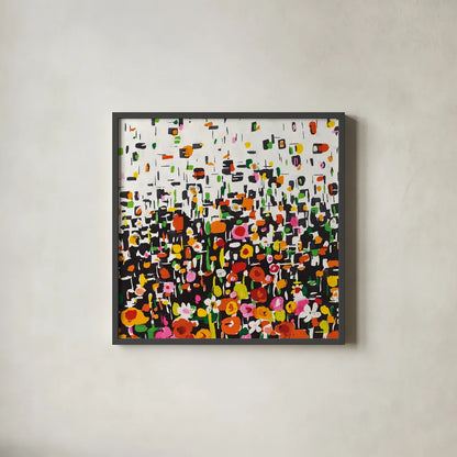 Flower Shower Crop by Wild Apple Portfolio. Shown in a sleek black glass frame for a contemporary gallery look. Available as an archival giclee rolled canvas, fine art paper, or poster print. SKU 25222a.