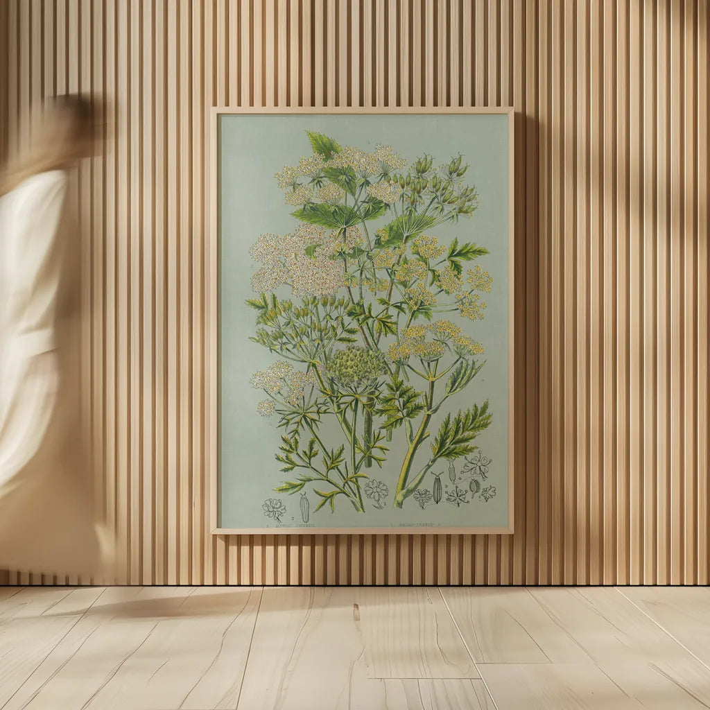 Flowering Plants III Green Linen by Wild Apple Portfolio. shown as over sized large wall art. Available as an archival giclee rolled canvas, fine art paper, or poster print. SKU 63055h.