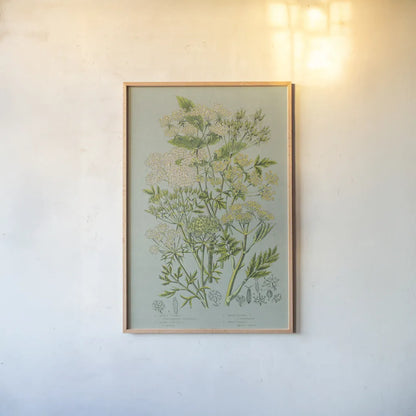 Flowering Plants III Green Linen by Wild Apple Portfolio. shown as a paper print in a natural frame. Available as a archival giclee rolled canvas, fine art paper, or poster print. SKU 63055h.
