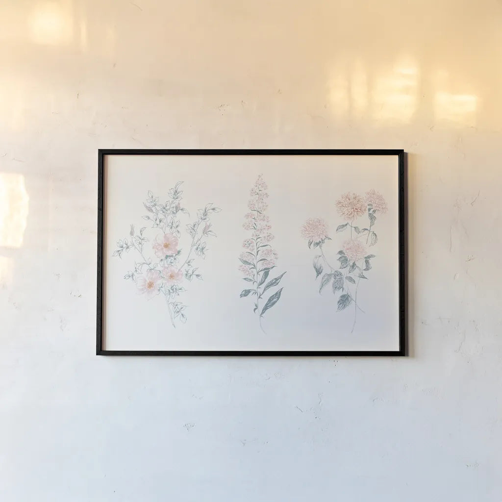 Flowers on White IX Contemporary by Wild Apple Portfolio. shown as a paper print in a black flame. Available as a archival giclee rolled canvas, fine art paper, or poster print. SKU 44430i.