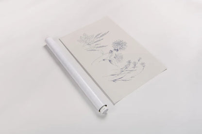 Flowers on White VIII Blue by Wild Apple Portfolio. shown as a rolled paper print. Available as archival giclee rolled canvas, fine art paper, or poster print. SKU 78211i.