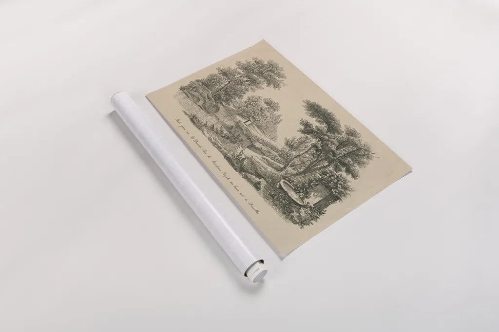 French Park Etching III by Wild Apple Portfolio. shown as a rolled paper print. Available as archival giclee rolled canvas, fine art paper, or poster print. SKU 78747i.