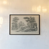 French Park Etching III by Wild Apple Portfolio. shown as a paper print in a black flame. Available as a archival giclee rolled canvas, fine art paper, or poster print. SKU 78747i.