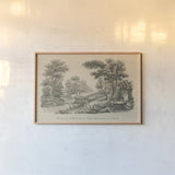 French Park Etching III by Wild Apple Portfolio. shown as a paper print in a natural frame. Available as a archival giclee rolled canvas, fine art paper, or poster print. SKU 78747i.