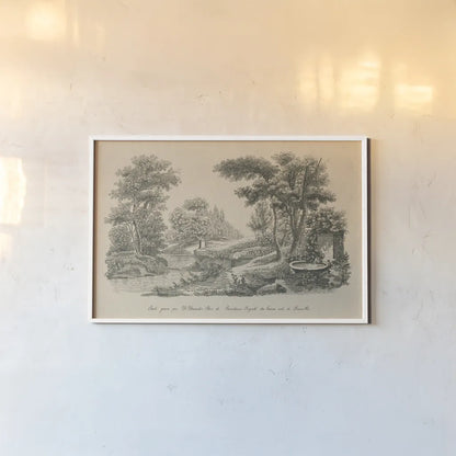 French Park Etching III by Wild Apple Portfolio. shown as a paper print in a white frame. Available as a archival giclee rolled canvas, fine art paper, or poster print. SKU 78747i.