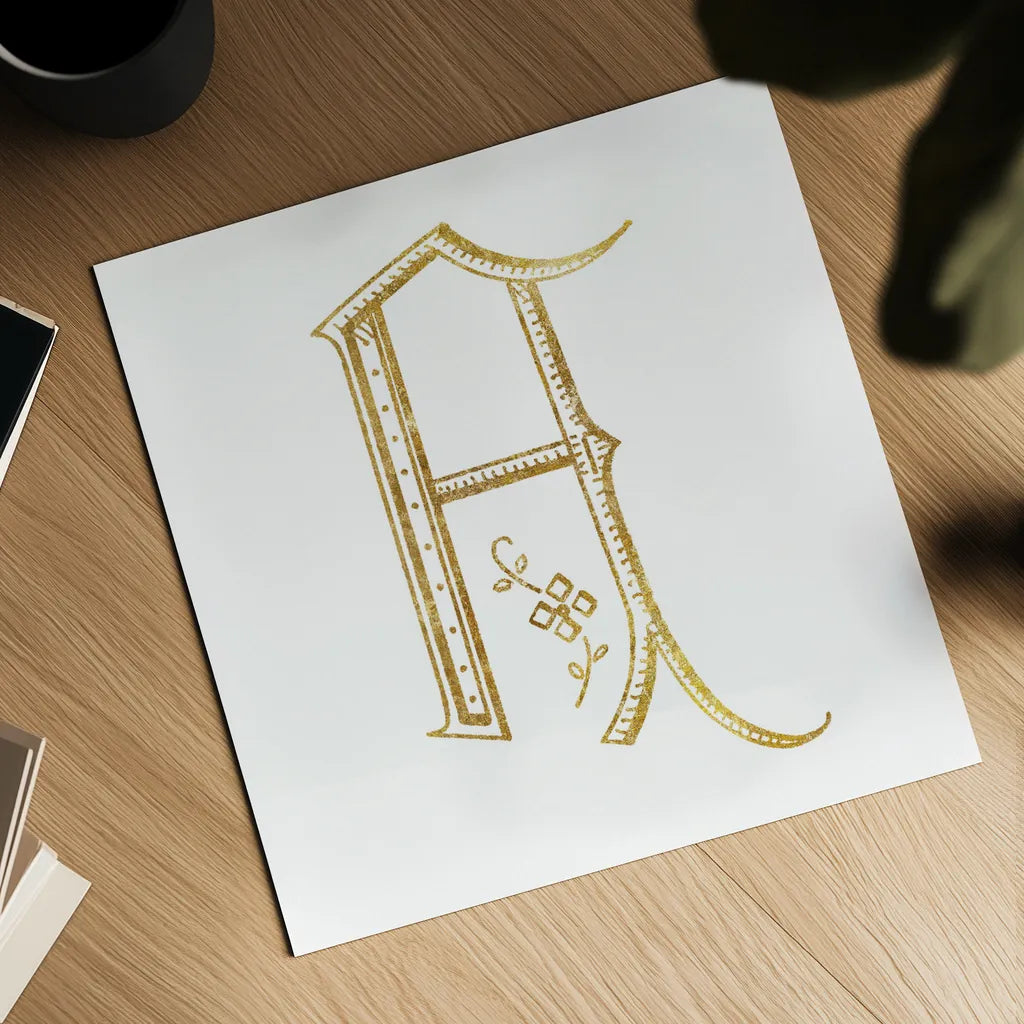 French Sewing Letter A by Wild Apple Portfolio. Shown as a detailed flat fine art print, highlighting archival giclee quality. Available as an archival giclee rolled canvas, fine art paper, or poster print. SKU 43214a.