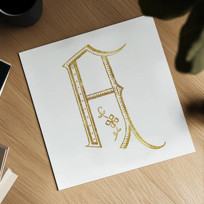 French Sewing Letter A by Wild Apple Portfolio. Shown as a detailed flat fine art print, highlighting archival giclee quality. Available as an archival giclee rolled canvas, fine art paper, or poster print. SKU 43214a.