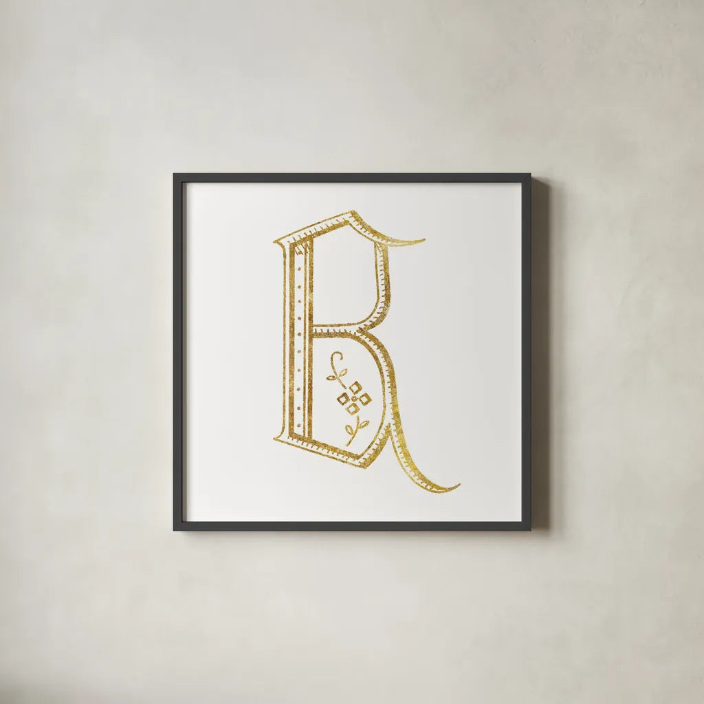 French Sewing Letter B by Wild Apple Portfolio. Shown in a sleek black glass frame for a contemporary gallery look. Available as an archival giclee rolled canvas, fine art paper, or poster print. SKU 43228a.
