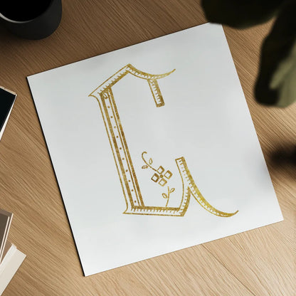 French Sewing Letter C by Wild Apple Portfolio. Shown as a detailed flat fine art print, highlighting archival giclee quality. Available as an archival giclee rolled canvas, fine art paper, or poster print. SKU 43229a.