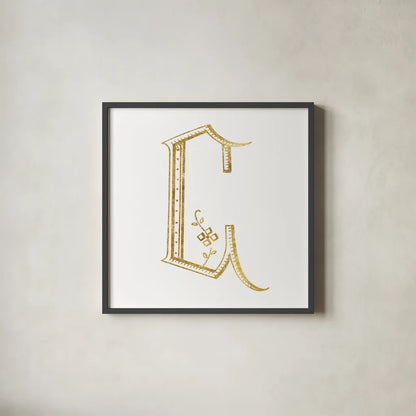 French Sewing Letter C by Wild Apple Portfolio. Shown in a sleek black glass frame for a contemporary gallery look. Available as an archival giclee rolled canvas, fine art paper, or poster print. SKU 43229a.