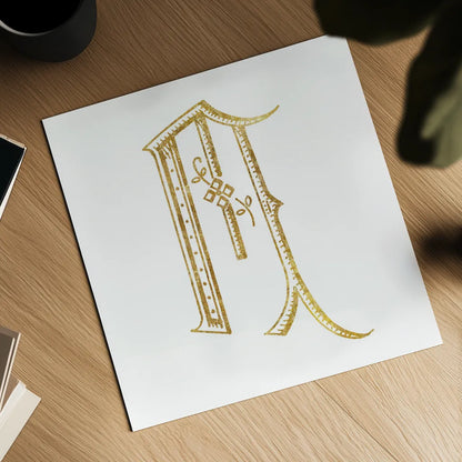 French Sewing Letter M by Wild Apple Portfolio. Shown as a detailed flat fine art print, highlighting archival giclee quality. Available as an archival giclee rolled canvas, fine art paper, or poster print. SKU 43232a.