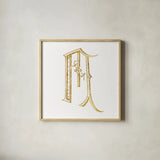 French Sewing Letter M by Wild Apple Portfolio. Shown in a natural wood glass frame for a timeless modern aesthetic. Available as an archival giclee rolled canvas, fine art paper, or poster print. SKU 43232a.