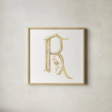 French Sewing Letter R by Wild Apple Portfolio. Shown in a natural wood glass frame for a timeless modern aesthetic. Available as an archival giclee rolled canvas, fine art paper, or poster print. SKU 43233a.