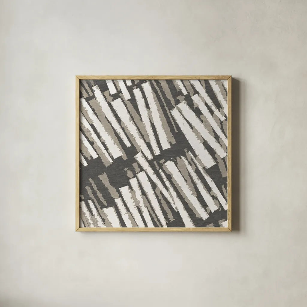 Fun on the Fourth II Neutral by Wild Apple Portfolio. Shown in a natural wood glass frame for a timeless modern aesthetic. Available as an archival giclee rolled canvas, fine art paper, or poster print. SKU 31043a.