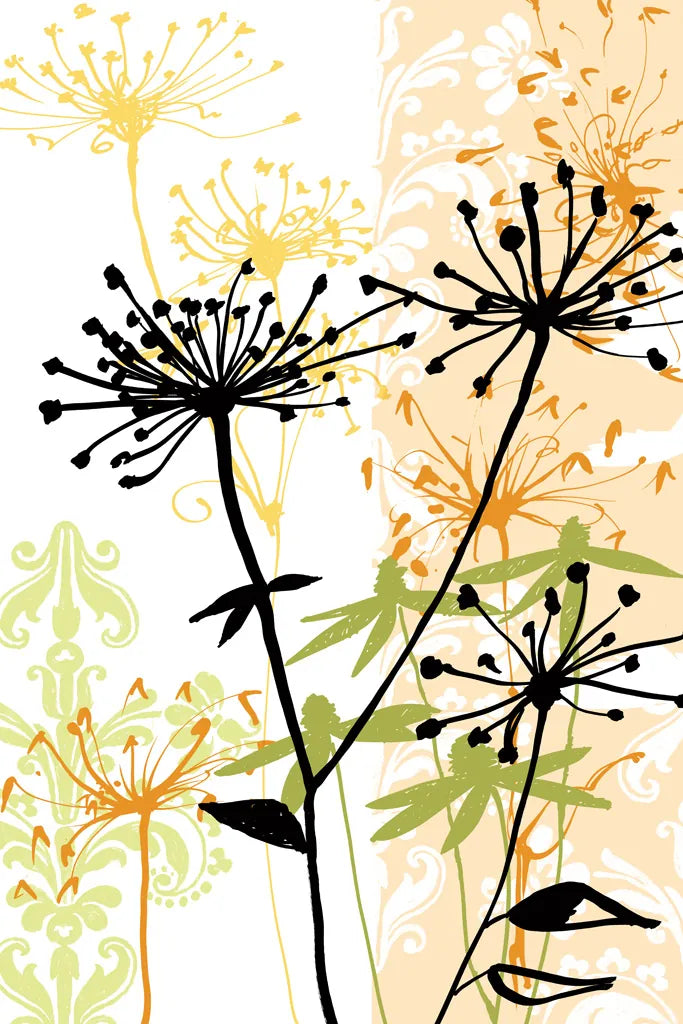 Funky Botanical I No Words by Wild Apple Portfolio. SKU 60076h. Archival Giclee Fine art print for wall decor.