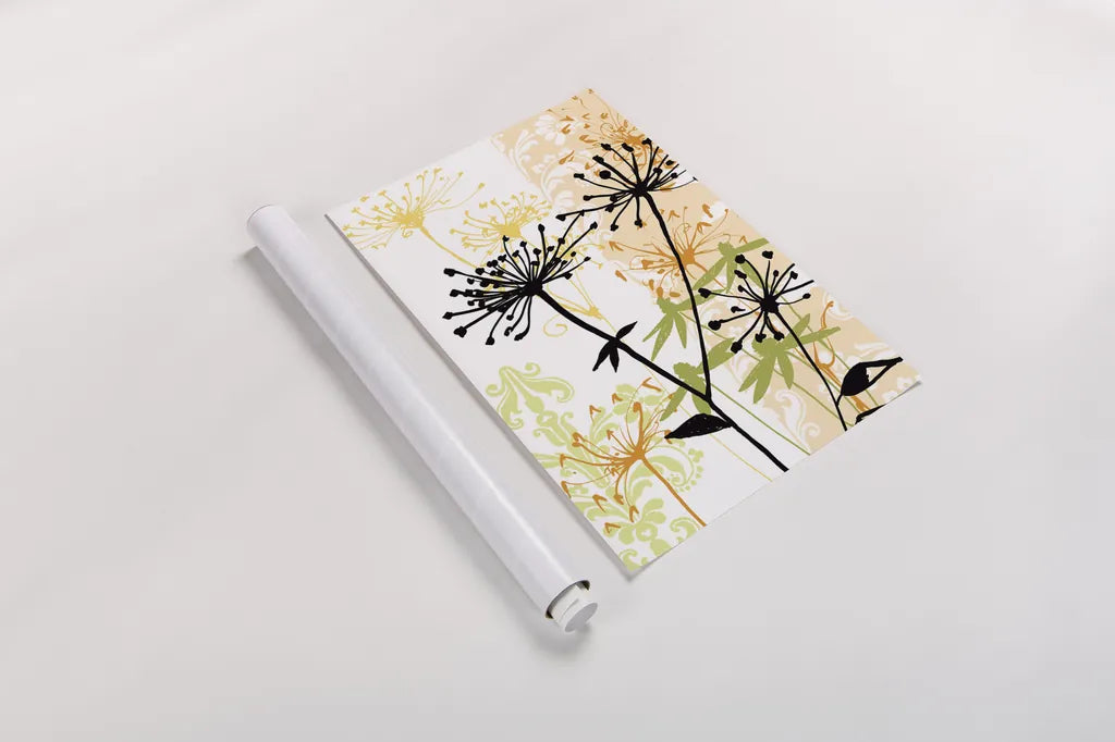 Funky Botanical I No Words by Wild Apple Portfolio. shown as a rolled paper print. Available as archival giclee rolled canvas, fine art paper, or poster print. SKU 60076h.