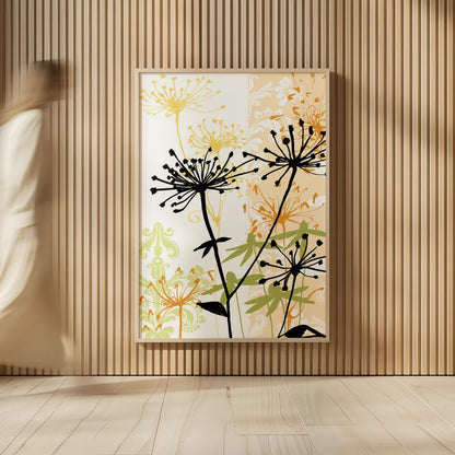 Funky Botanical I No Words by Wild Apple Portfolio. shown as over sized large wall art. Available as an archival giclee rolled canvas, fine art paper, or poster print. SKU 60076h.
