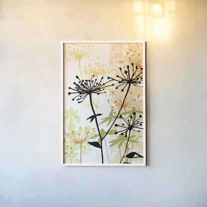 Funky Botanical I No Words by Wild Apple Portfolio. shown as a paper print in a white frame. Available as a archival giclee rolled canvas, fine art paper, or poster print. SKU 60076h.