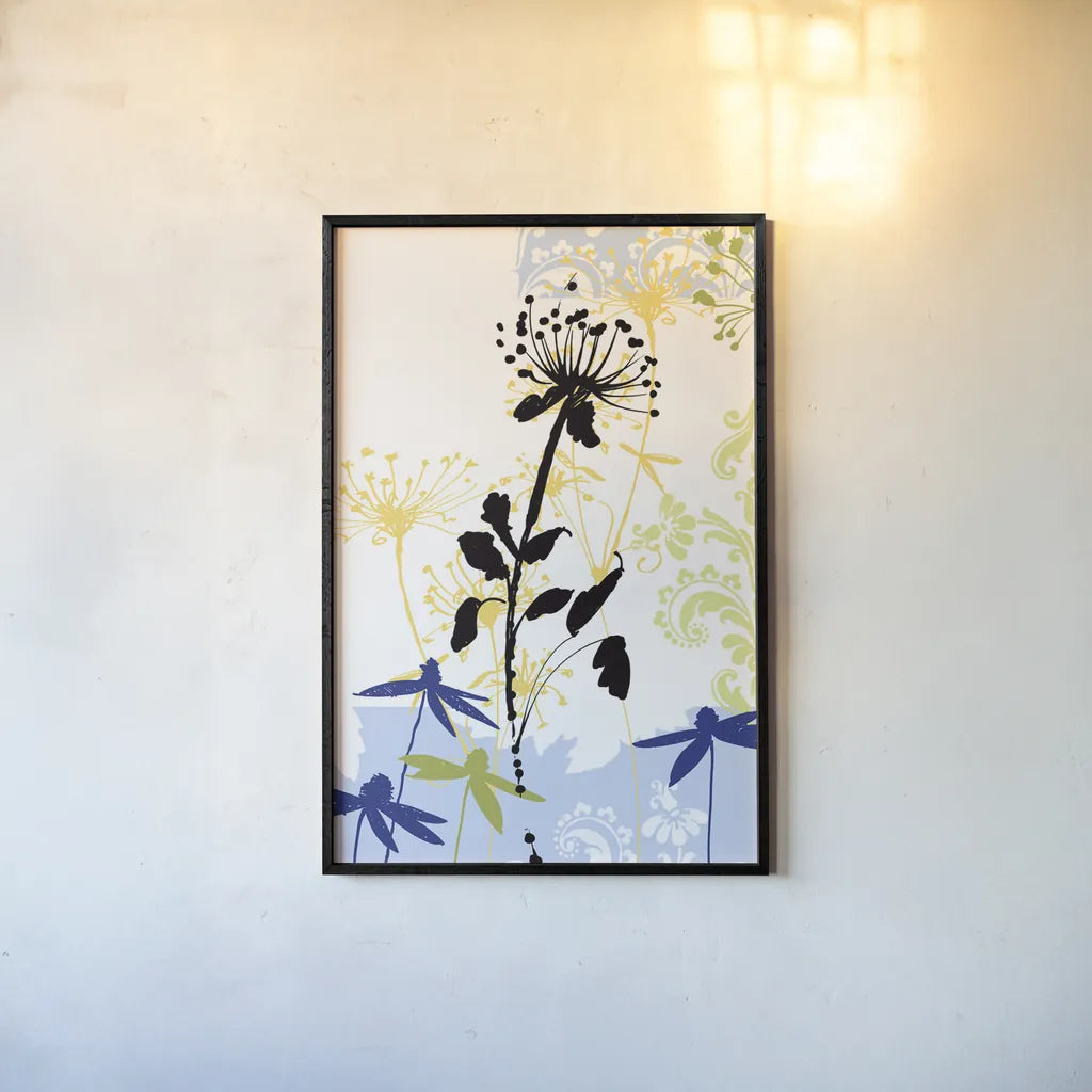 Funky Botanical II No Words by Wild Apple Portfolio. shown as a paper print in a black flame. Available as a archival giclee rolled canvas, fine art paper, or poster print. SKU 60077h.