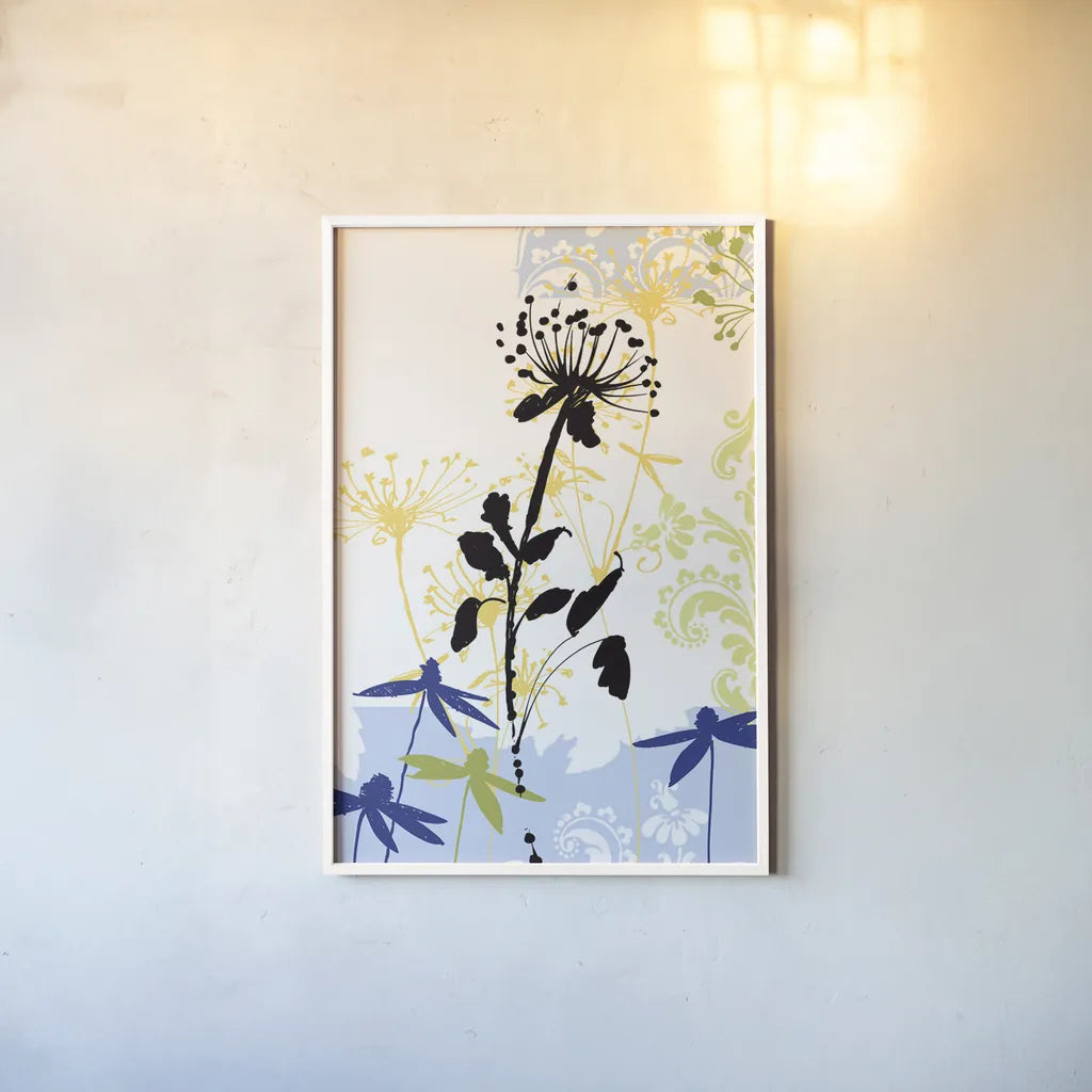 Funky Botanical II No Words by Wild Apple Portfolio. shown as a paper print in a white frame. Available as a archival giclee rolled canvas, fine art paper, or poster print. SKU 60077h.