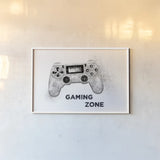 Garage Gaming Zone by Wild Apple Portfolio. shown as a paper print in a white frame. Available as a archival giclee rolled canvas, fine art paper, or poster print. SKU 73579i.