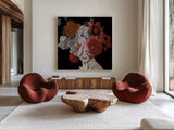 Garden Party II Black Crop by Wild Apple Portfolio. Shown as extra-large giant wall art in a modern living room. Available as an archival giclee rolled canvas, fine art paper, or poster print. SKU 88447a.