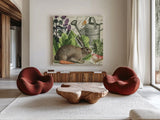 Garden Rabbit I by Wild Apple Portfolio. Shown as extra-large giant wall art in a modern living room. Available as an archival giclee rolled canvas, fine art paper, or poster print. SKU 45821a.