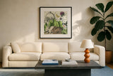 Garden Rabbit II by Wild Apple Portfolio. Displayed in a glass frame with matte in a clean modern living room. Available as an archival giclee rolled canvas, fine art paper, or poster print. SKU 45822a.