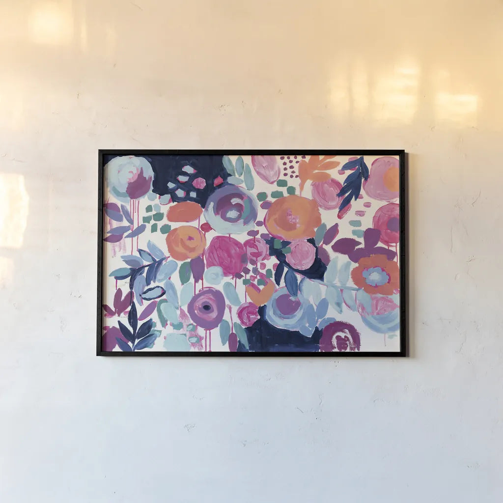 Garden Riot by Wild Apple Portfolio. shown as a paper print in a black flame. Available as a archival giclee rolled canvas, fine art paper, or poster print. SKU 21365i.