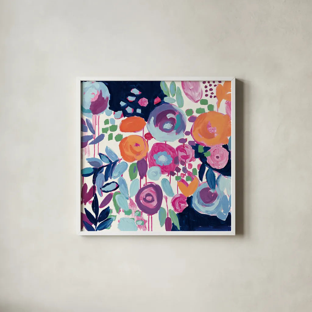 Garden Riot Crop by Wild Apple Portfolio. Shown in a crisp white glass frame for a clean and minimalist style. Available as an archival giclee rolled canvas, fine art paper, or poster print. SKU 21365a.