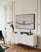 Geography of the Heavens II by Wild Apple Portfolio. shown as a framed stretched canvas in a living room above a console. Available as a archival giclee rolled canvas, fine art paper, or poster print. SKU 42808i.