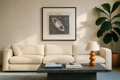 Geography of the Heavens V by Wild Apple Portfolio. Displayed in a glass frame with matte in a clean modern living room. Available as an archival giclee rolled canvas, fine art paper, or poster print. SKU 42811a.