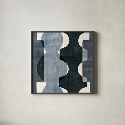 Geometric Deco I BW by Wild Apple Portfolio. Shown in a sleek black glass frame for a contemporary gallery look. Available as an archival giclee rolled canvas, fine art paper, or poster print. SKU 32047a.