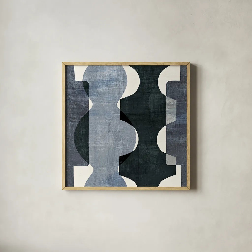 Geometric Deco I BW by Wild Apple Portfolio. Shown in a natural wood glass frame for a timeless modern aesthetic. Available as an archival giclee rolled canvas, fine art paper, or poster print. SKU 32047a.