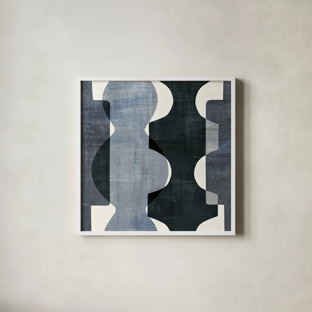 Geometric Deco I BW by Wild Apple Portfolio. Shown in a crisp white glass frame for a clean and minimalist style. Available as an archival giclee rolled canvas, fine art paper, or poster print. SKU 32047a.