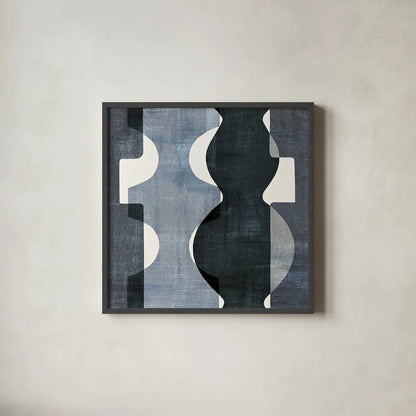 Geometric Deco II BW by Wild Apple Portfolio. Shown in a sleek black glass frame for a contemporary gallery look. Available as an archival giclee rolled canvas, fine art paper, or poster print. SKU 32048a.