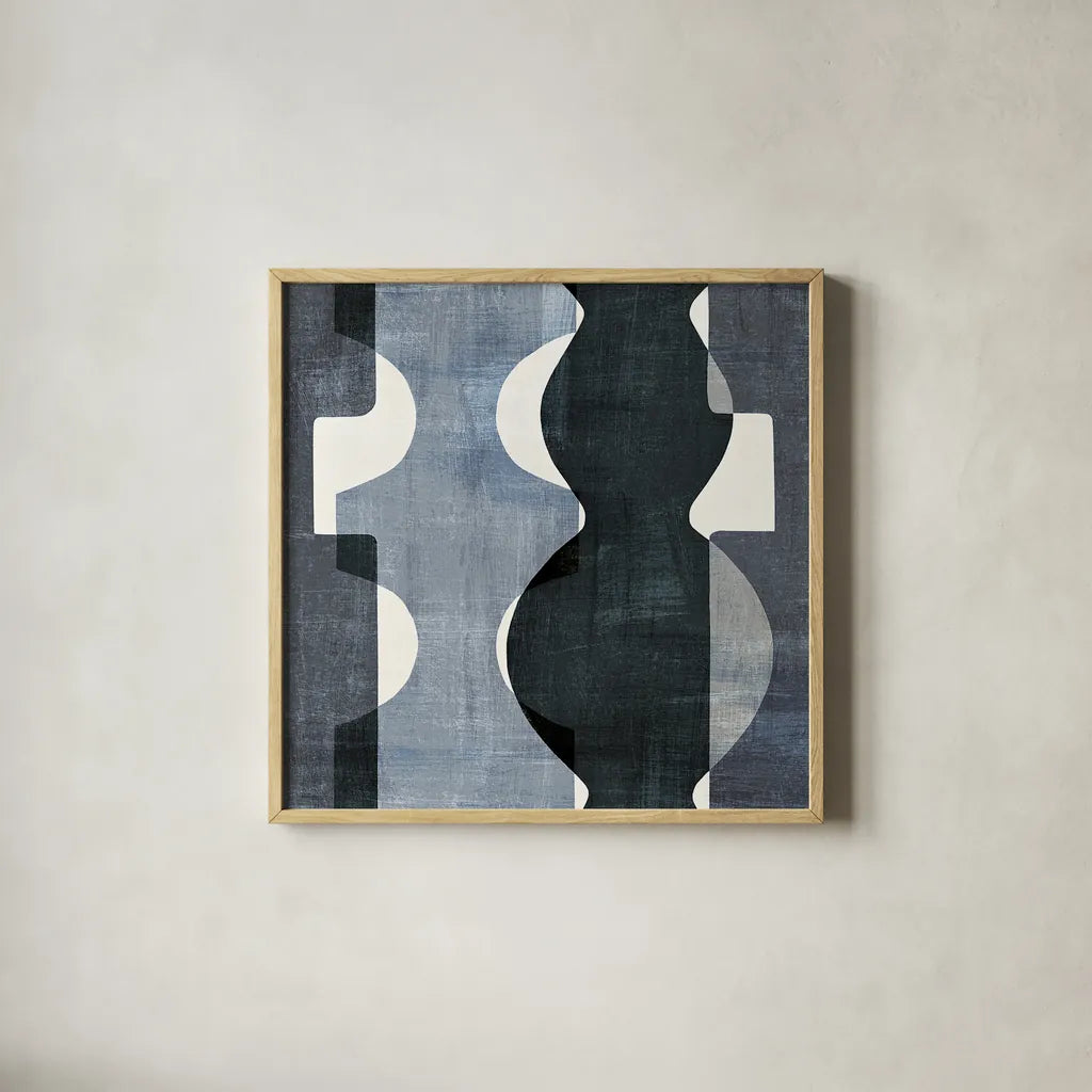 Geometric Deco II BW by Wild Apple Portfolio. Shown in a natural wood glass frame for a timeless modern aesthetic. Available as an archival giclee rolled canvas, fine art paper, or poster print. SKU 32048a.